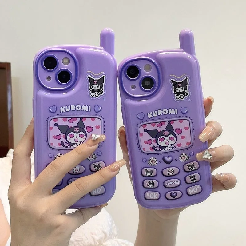 Cute Cartoon Sanrio Kuromi Telephone Phone Cases For iPhone 15 14 13 12 11 Pro Max XR MAX Y2k Girl Anti-drop Soft Cover Fundas