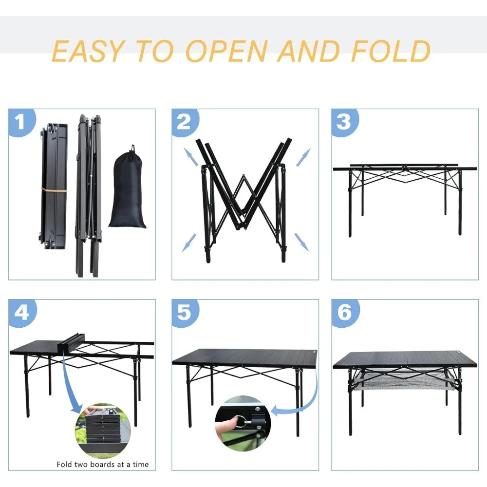 Mesa de Camping plegable grande de aluminio con almacenamiento para 4-6 personas, mesa plegable portátil para exteriores de 54 \