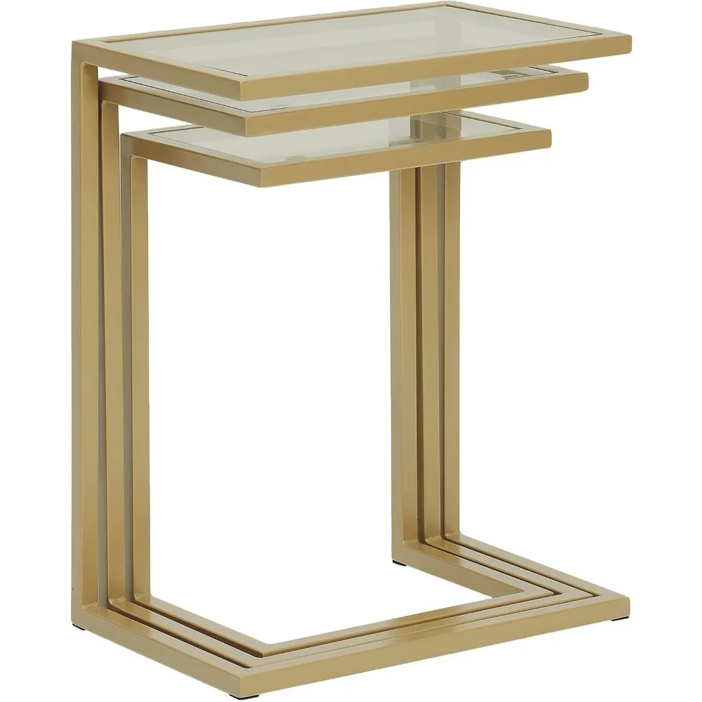 Modern Rectangular Wooden Top 3-Piece Nesting Table Set with Alloy Steel Frame for Space-Saving Furniture