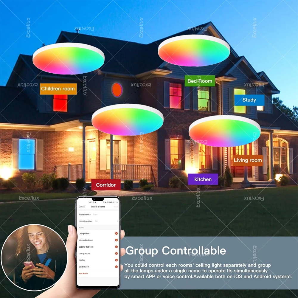 Zigbee 3.0 Smart Ceiling Light RGBCW Led Ceiling Lamp Living Room Home Decoration Smart Lamp Works With EWelink Gateway Alexa