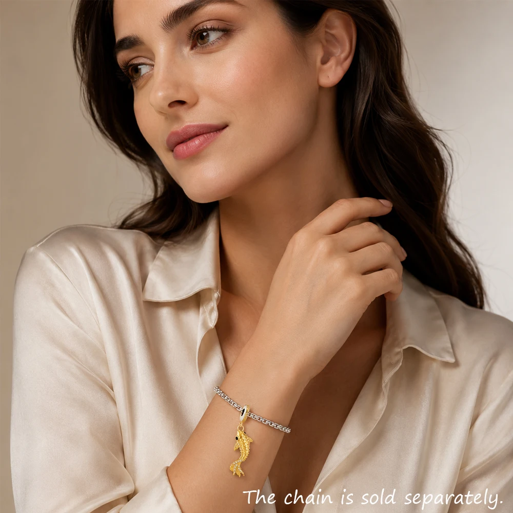 Goldener Koi-Anhänger im europäischen Stil, hochwertiges Sterlingsilber 925, Perlen, Glücksgeschenk für Damen und Herren – Detail 2