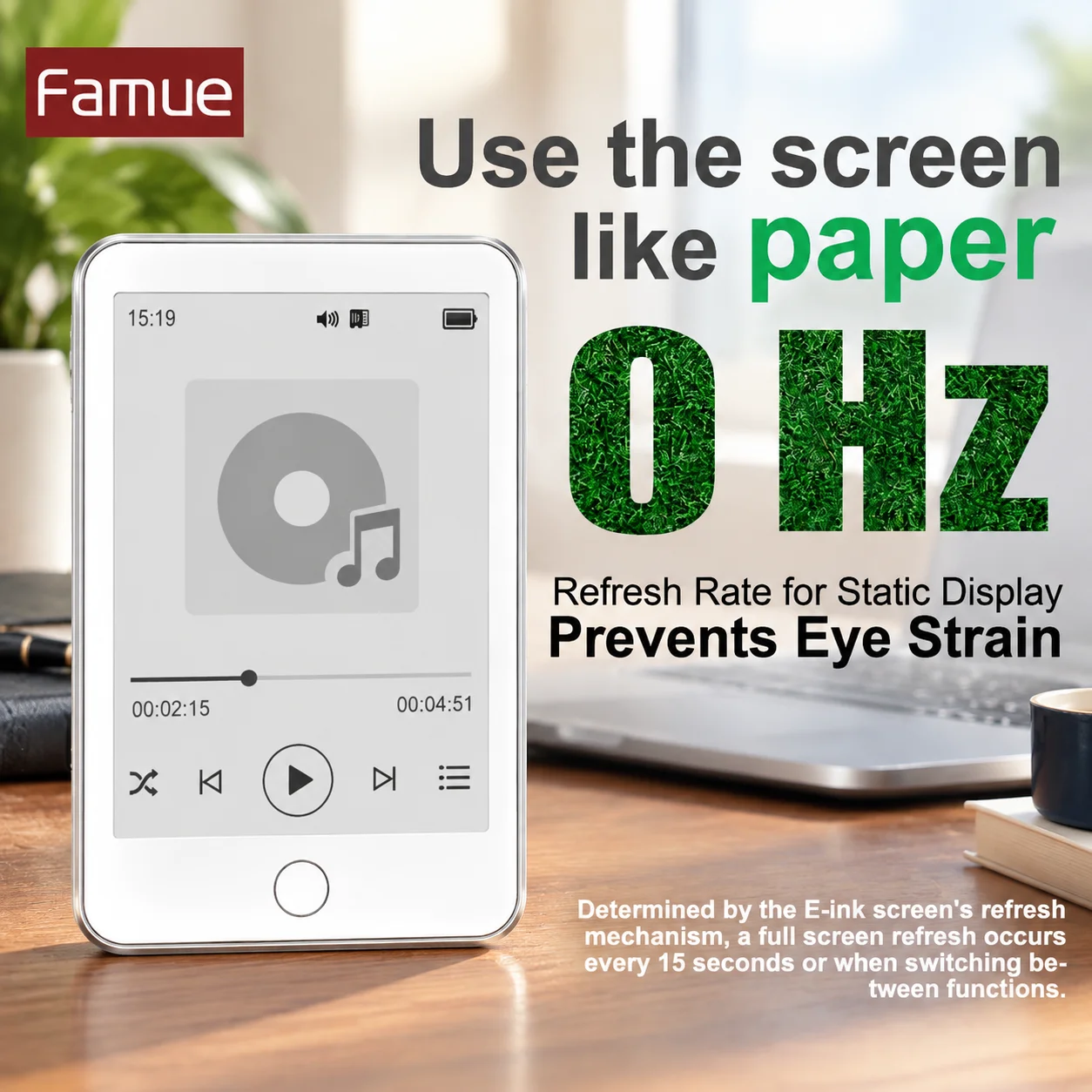 Famue BF01 3.5-inch E-ink Screen MP3 Player with Bluetooth 5.3 Eyecare E-book Reader for Students Digital Audio Book Music Playe