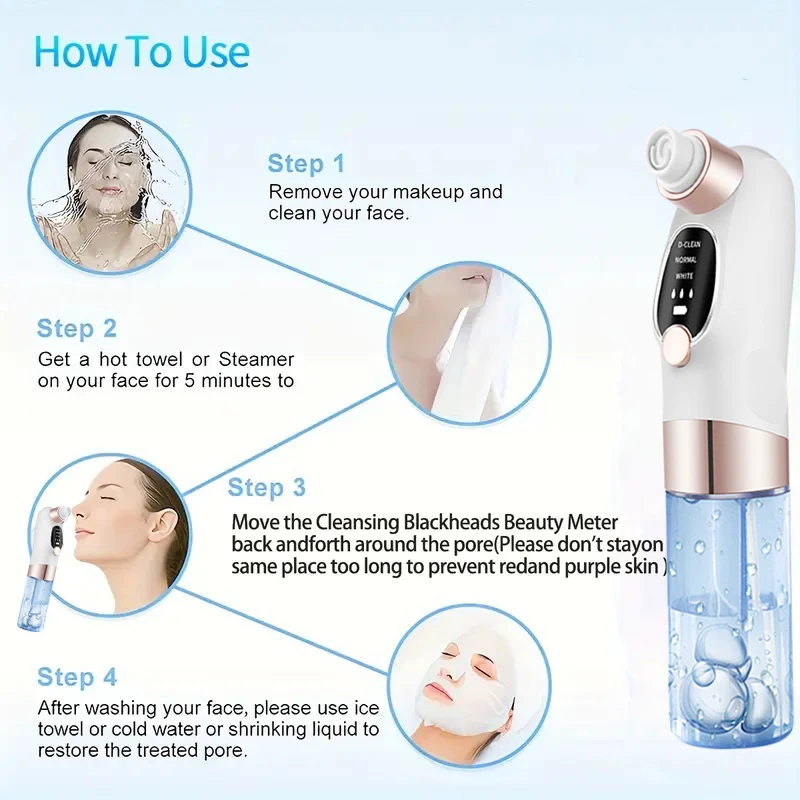 Dispositivo di bellezza e pulizia dei punti neri con ricarica USB: detergente portatile per i pori del viso con 5 sonde per una pulizia delicata e sicura