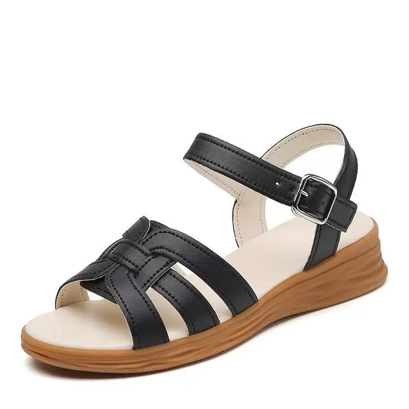 

Summer New Leather Flat Sole Middle Aged And Elderly Sandals Soft sole Non Slip Open Toe Lightweight Outdoor Beach Sandals