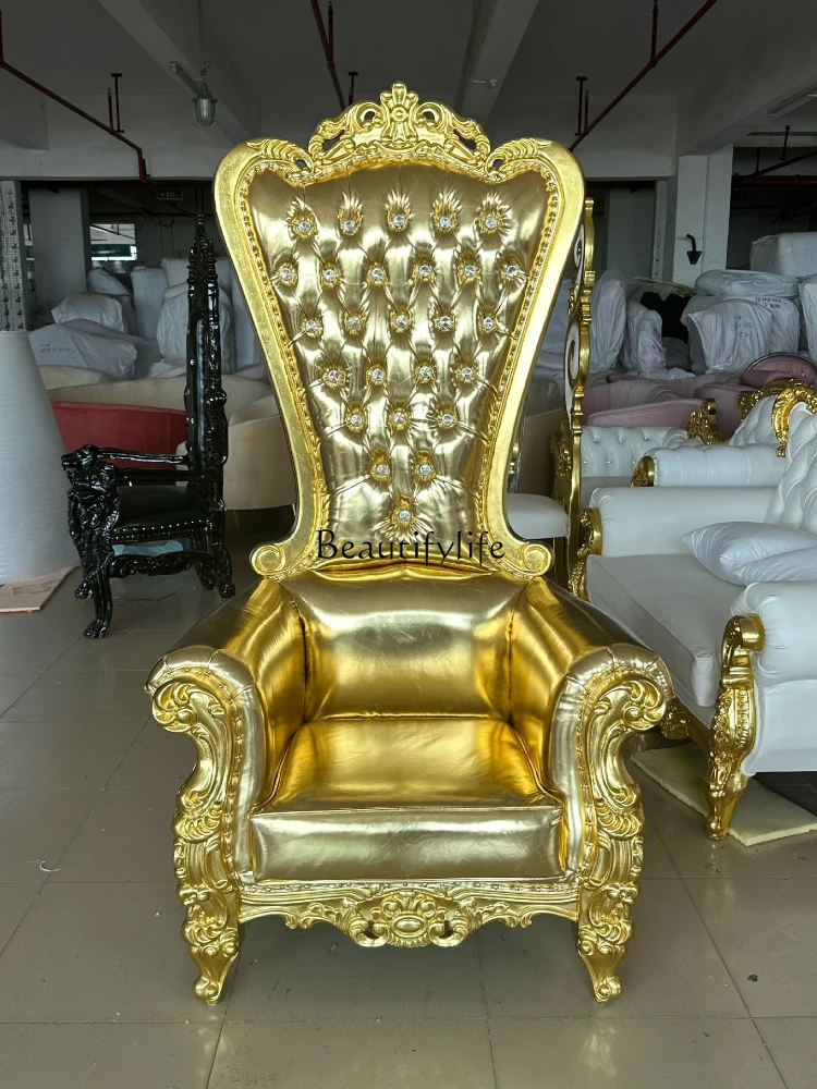 

03.European solid wood carving flower bulge bag high back chair, beauty manicure bath foot chair