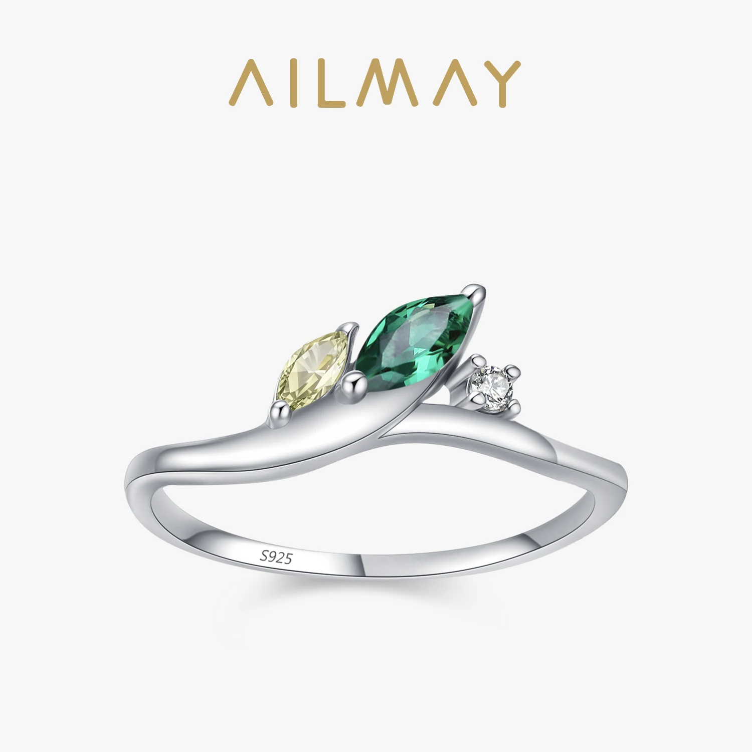 

Ailmay Retro 925 Sterling Silver Green Zircon Leave Rings Women Finger Accessory Festival Decoration Jewelry