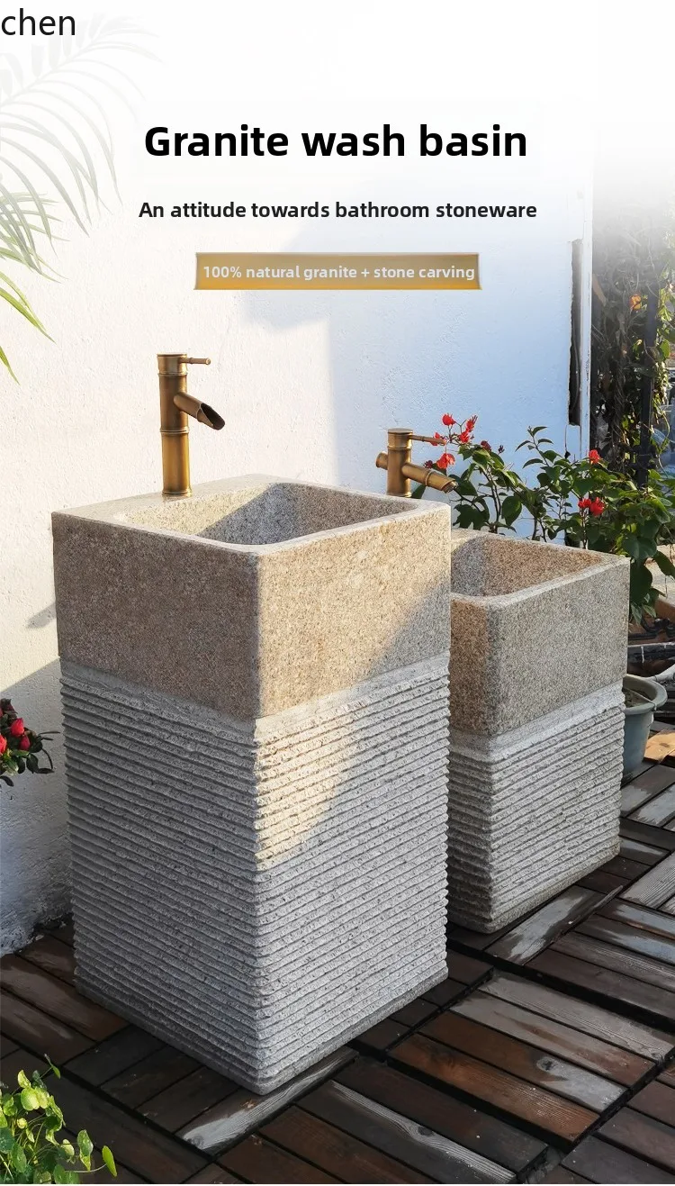 

LXC Stone Wash Basin Outdoor Natural Stone Basin Freestanding Column Wash Basin Outdoor Integrated Sink