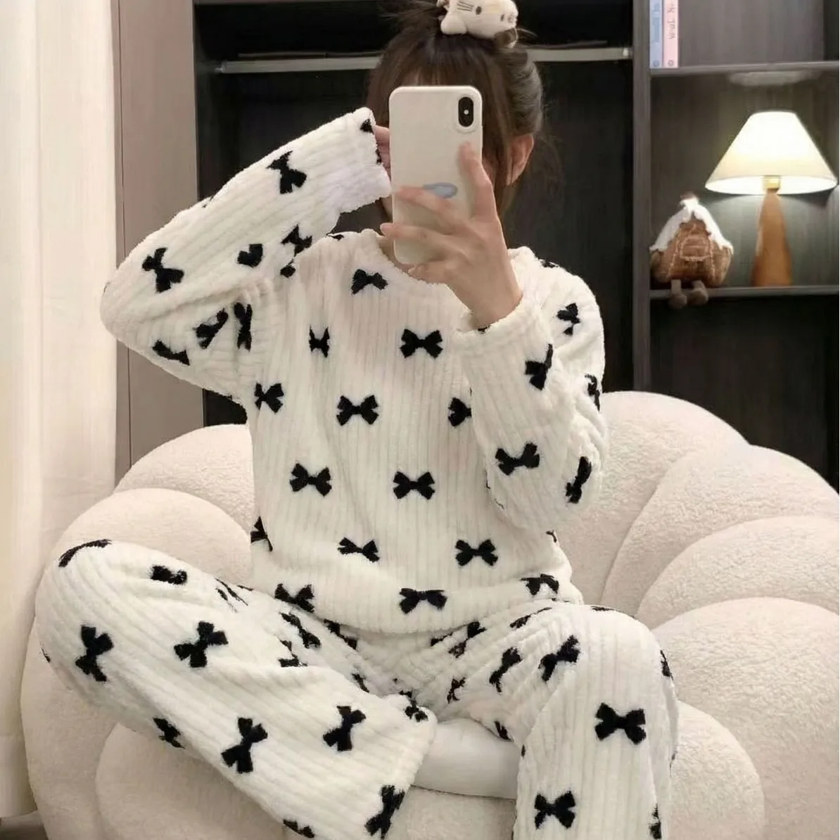 Pajamas Women's Autumn and Winter Long-sleeved Trousers Set Large Size Home Sports and Leisure