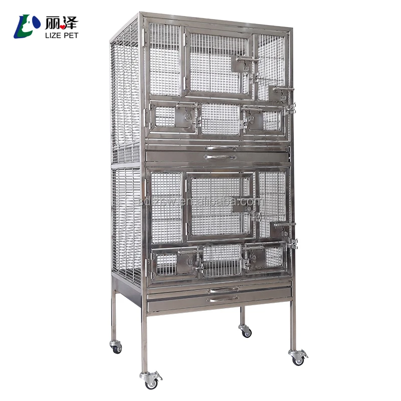 Lize Heavy-duty Stainless Steel 304 Double-layer Parrot Cage Bird Cage Custom Breathable Silver 1pcs