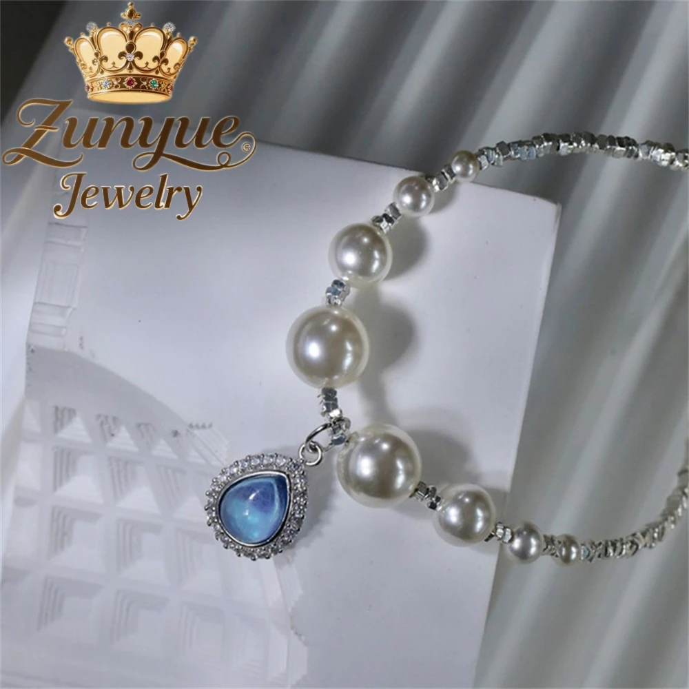 

S925 Silver Pendant Necklace With A Few Pieces, Versatile And High-End A Light Luxury Necklace Accessory With A Sea Blue Pendant
