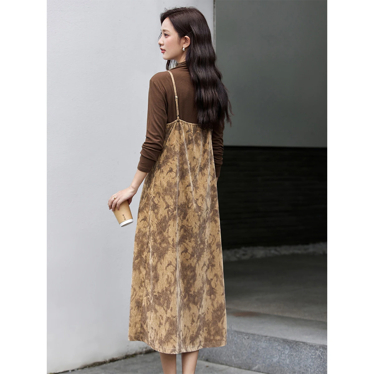 VIMLY Elegant Women's Dress Sets Autumn 2025 Vintage Velvet Long Suspender Dresses Half Mock Neck Knitted Tops 2 Piece Set A2861