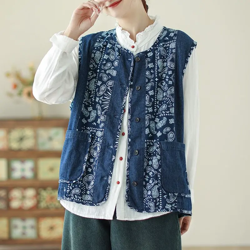 

Vintage Japanese Style Denim Vest For Women Lightweight Unisex Biker Layered Round Neck Crop Top Spring Summer Outerwear