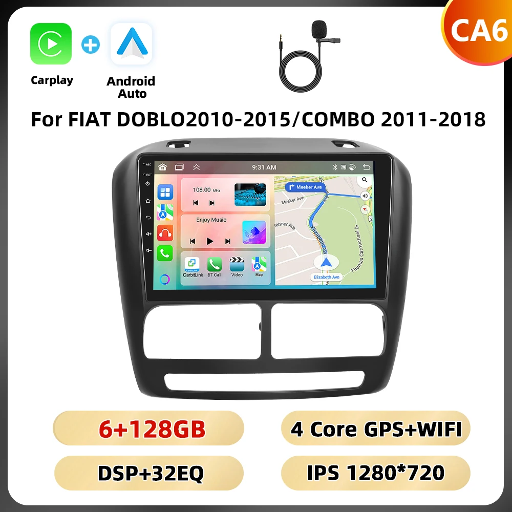 Podofo Ai Voice Autoradio Voor Fiat Doblo 2010-2015/Combo 2011-2018 Multimediaspeler 8Core Carplay Android Auto Gps Navigatie