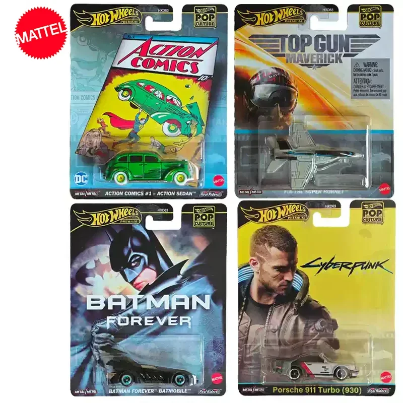 Original Hot Wheels Premium Car Pop Culture Boys Toys 1/64 Diecast Porsche 911 Turbo Batman Batmobile Action Comics Super Hornet