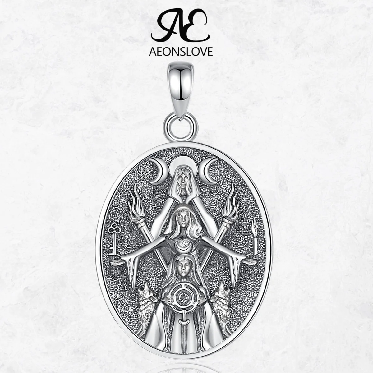 

AEONSLOVE стерлингового серебра 925 пробы, тройное ожерелье богини Луны, подвеска-голокат, амулет, Wicca, языческие украшения, духовные подарки для женщин