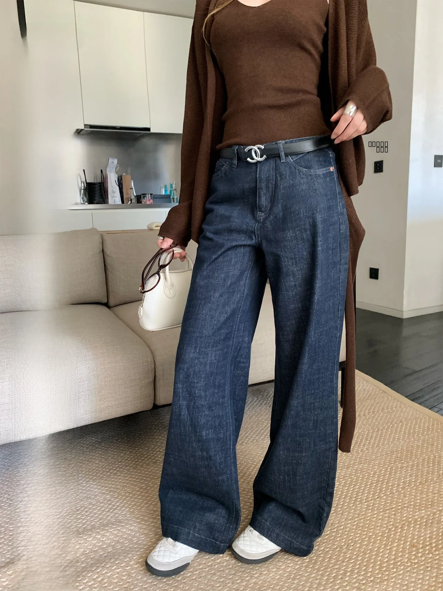 

Винтажные широкие джинсы Hhi для женщин, повседневные брюки прямого кроя, осенне-зимние новые универсальные джинсовые брюки с высокой талией