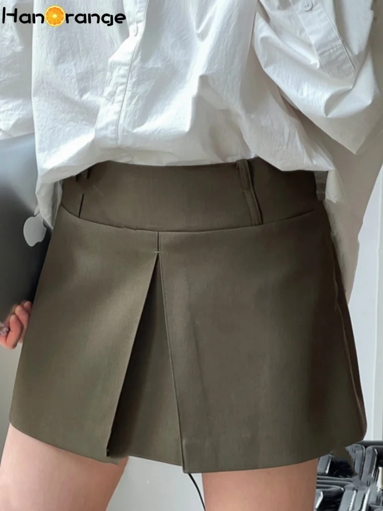 

HanOrange 2025 Spring Fashion Both Sides Wearable A-line Short Skirt Casual Mini Skirt Navy Blue/Pickle Green