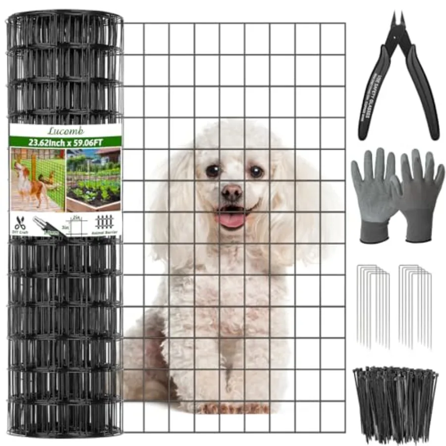 

Рулон сварной сетки из проволоки с ПВХ-покрытием, черный, 24 дюйма x 59 футов, ячейки 2x3 дюйма, 14GA, для сада, ограждения для собак, уличного использования, для животных