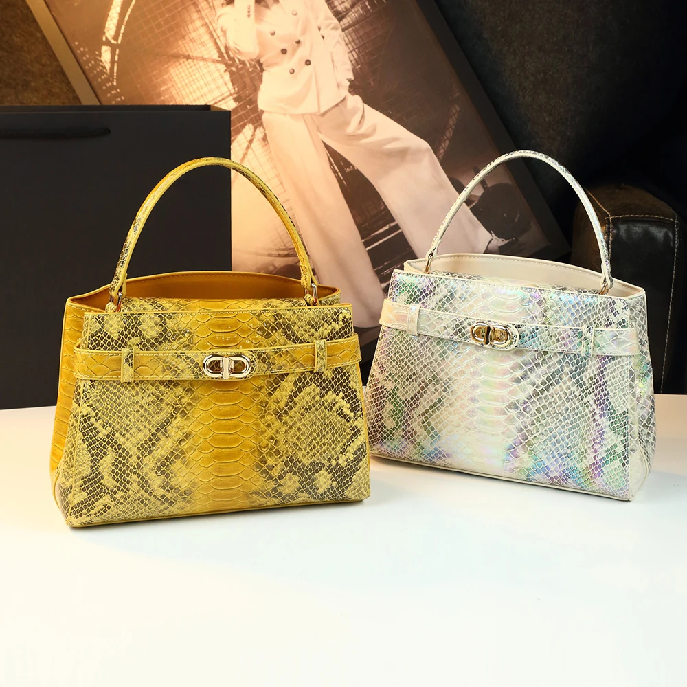 2026 New Luxury Designer Snake Pattern Handbags for Women  Snakeskin Top-handle Bag Vintage Buckle Shoulder Crossbody Bag - view 6