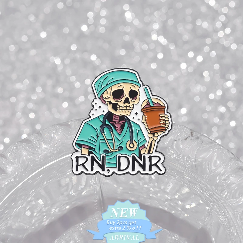 Medical Directive RN DNR Enamel Pin Surgical Uniform Stethoscope For Surgeons Skeleton Brooch Lapel Badge Friends Jewelry Gift