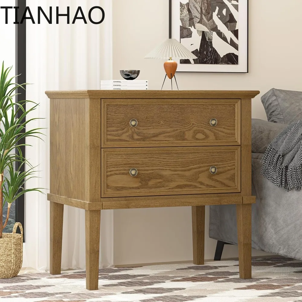 Solid Wood Nightstand with 2 Drawers, Wooden Bed Side Table, Tall Wooden Night Stand, End Table with 2 Drawers for Bedroom