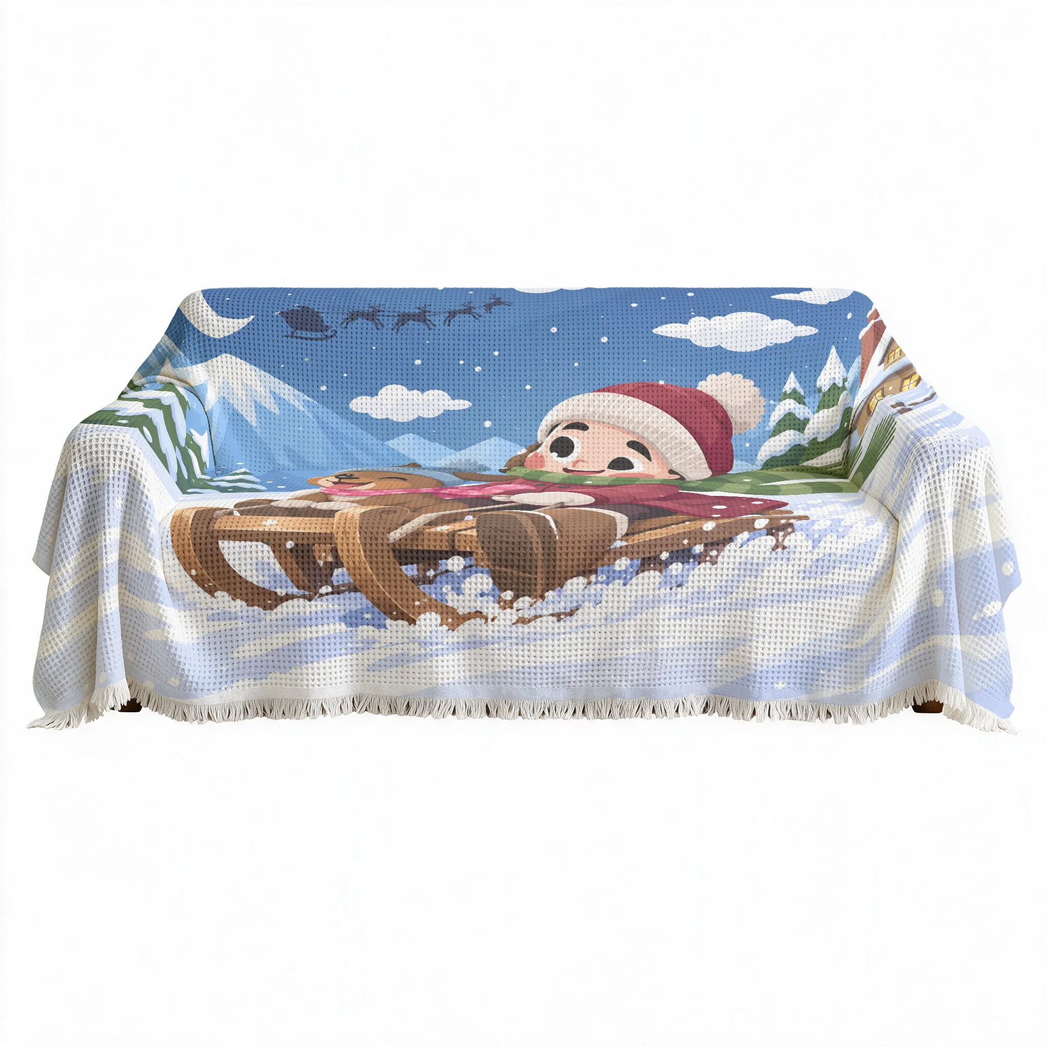 Cute Winter Sleigh Decor Pillow Cover Throw Blanket Sofa Runner and Area Rug Home Decor