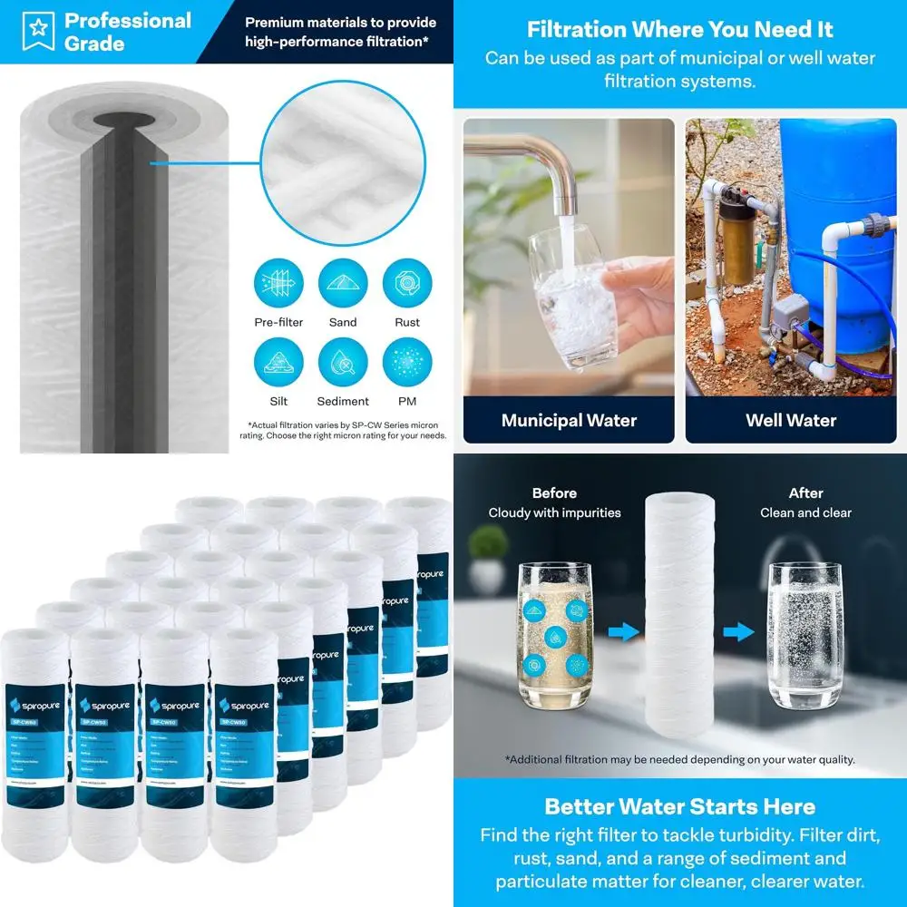 

Картридж для фильтрации осадка из полипропилена, 10x2,5 дюйма, 50 микрон, упаковка 24 шт.