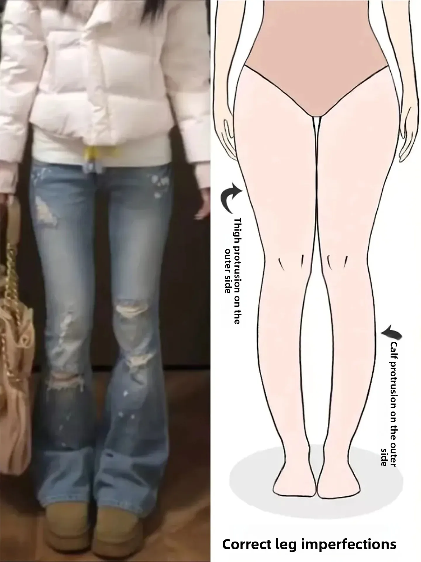 

Женские джинсы-клеш с низкой посадкой, весенняя новинка, уличный стиль, рваные, с эффектом потертости, микро-клеш, для фигуры типа «груша»