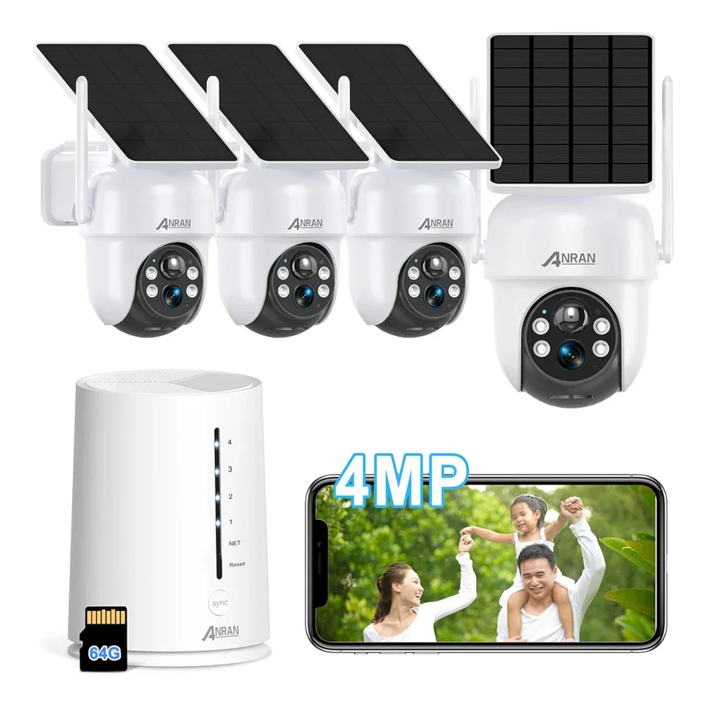 

ANRAN Solar 2K Mini NVR System 4 channel Infrared Night Vision Home Wireless Ptz CCTV Wifi Camera System