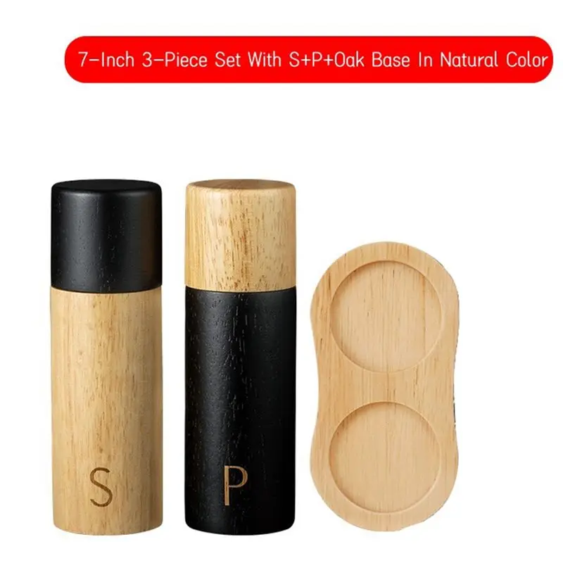 ABUN Oak Wooden Pepper and Salt Mill Set, Multifunctional Refillable Spice for Grinder with Storage Box for Kitchen Dining