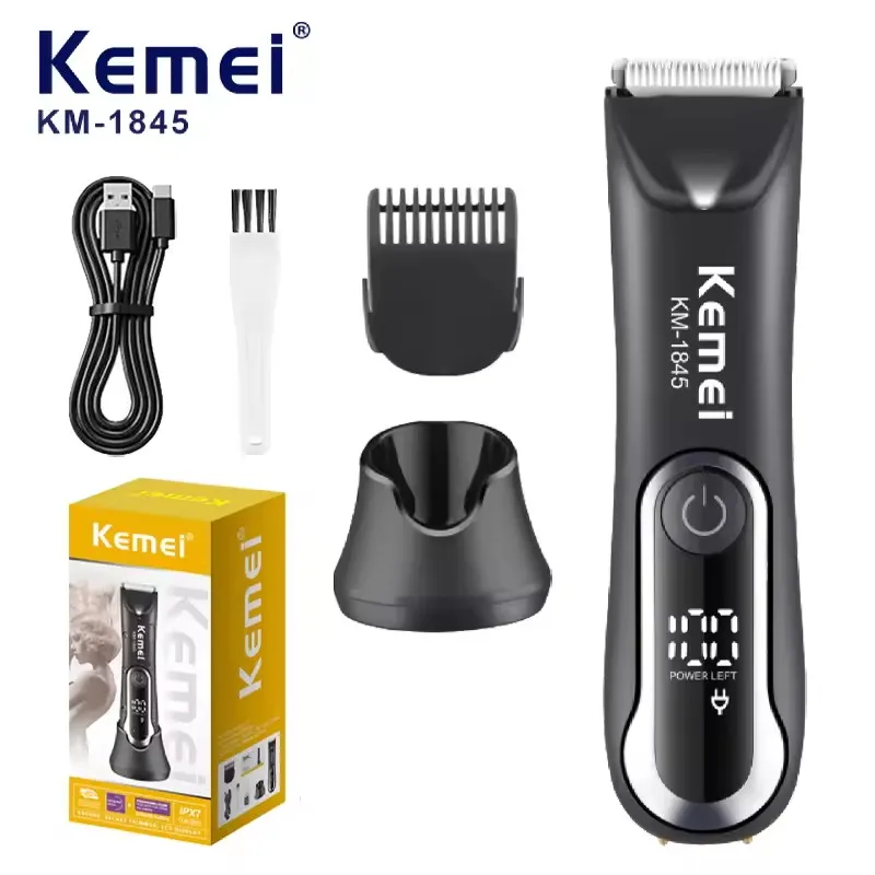 Kemei KM-1845 Leistenhaarschneider für Männer, elektrische Haarschneidemaschine, wasserdichter Trimmer für Schamhaare, Körperpflegeset, Rasierer, Keramikklinge