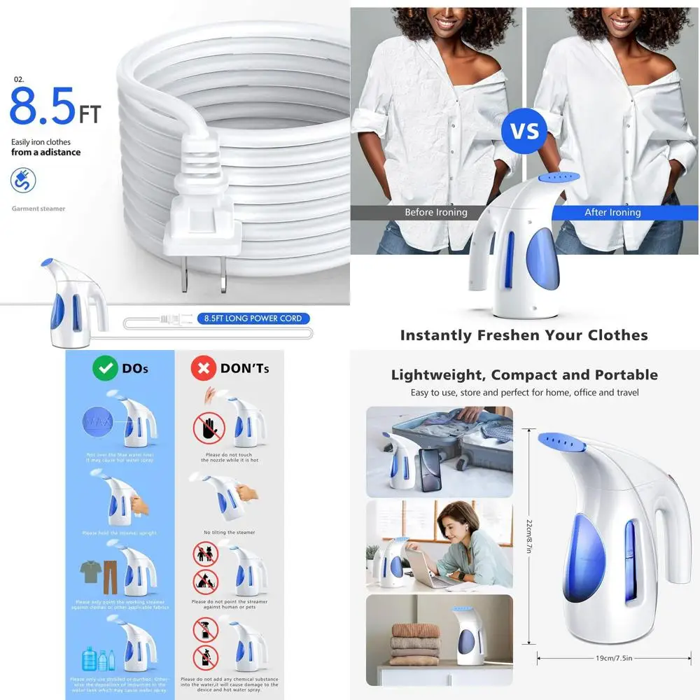 

Портативный ручной отпариватель для одежды 240 мл, мощность 700 Вт, быстрое разглаживание складок для дома, офиса, путешествий - синий
