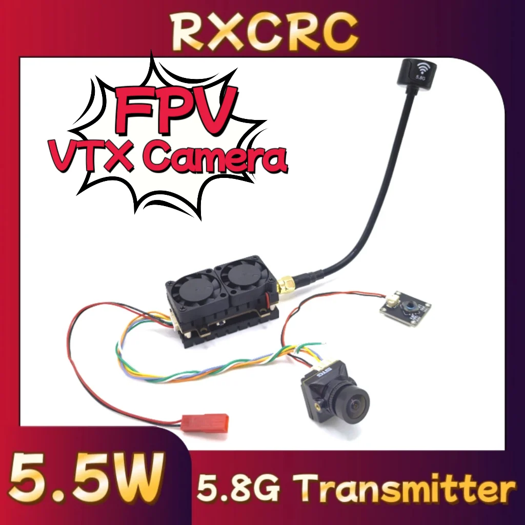 RXCRC 5.8G 48CH 5.5W Viedo VTX Transmitter and FPV 1500TVL Low-light Night vision camera for RC FPV Long Range Fixed-wing Drones