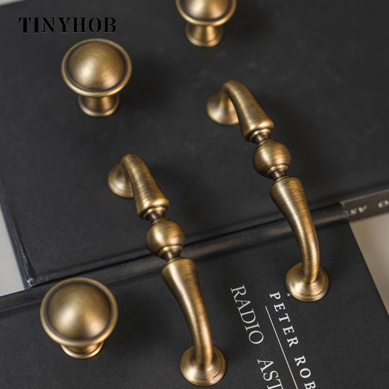 Tinyhob Retro Antique BNurlin Solid Brass Cabinet Knobs T-bar Long Pull 115-147mm Wardrobe Handle Drop Shipping Available