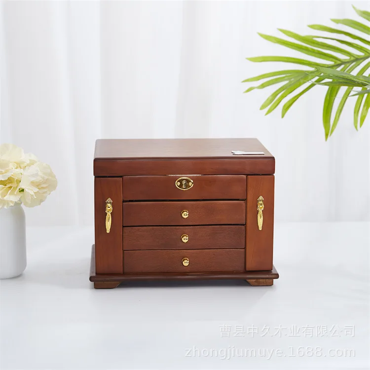 صندوق مجوهرات من الخشب الصلب مع قفل صندوق مجوهرات بباب مزدوج #2