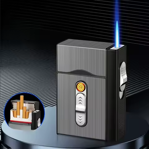 3-in-1 Multifunctional Gas and Electric Cigarette Case Lighter Outdoor Waterproof 20 Pieces Inflatable Lighters Smoking 8.00mm