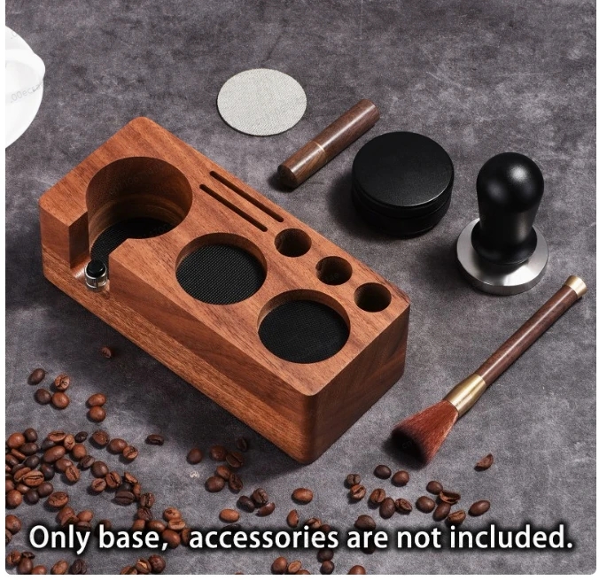 Small Coffee Handle Tamper & Storage Stand Set | Walnut/Beech Wood Base with Portafilter Holder
