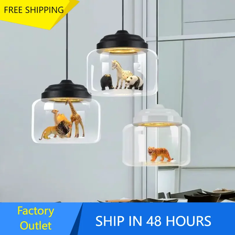 animal led pendant lights for children bedside hanging lamp modern glass decoration shop and school teto lighting kids bedroom 01