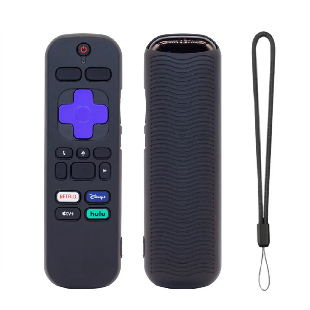 Thickened Silicone Case For For Roku Remote Controller Protective Shock Absorbing Skin Anti Slip Cover With Safety Lanyard