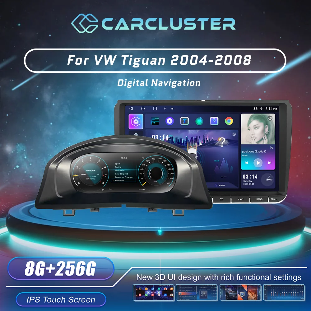 

Carcluster 10.25 Lcd Digital Dashboard Cluster For VW Tiguan 2004-2008 Years Android Navigation Radio Player Maps Panel Cockpit