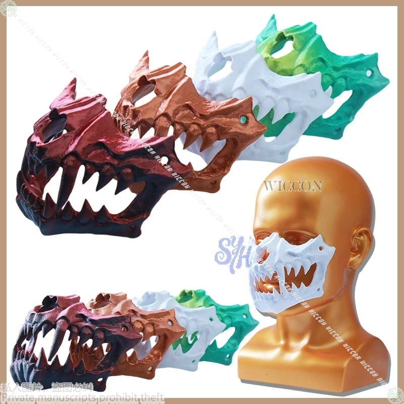 毛皮の着ぐるみコスプレスカルアニメ 3D ポリ乳酸 4 色ハロウィンメッシュマスク二層ホラー牙スカルマスクアクセサリー