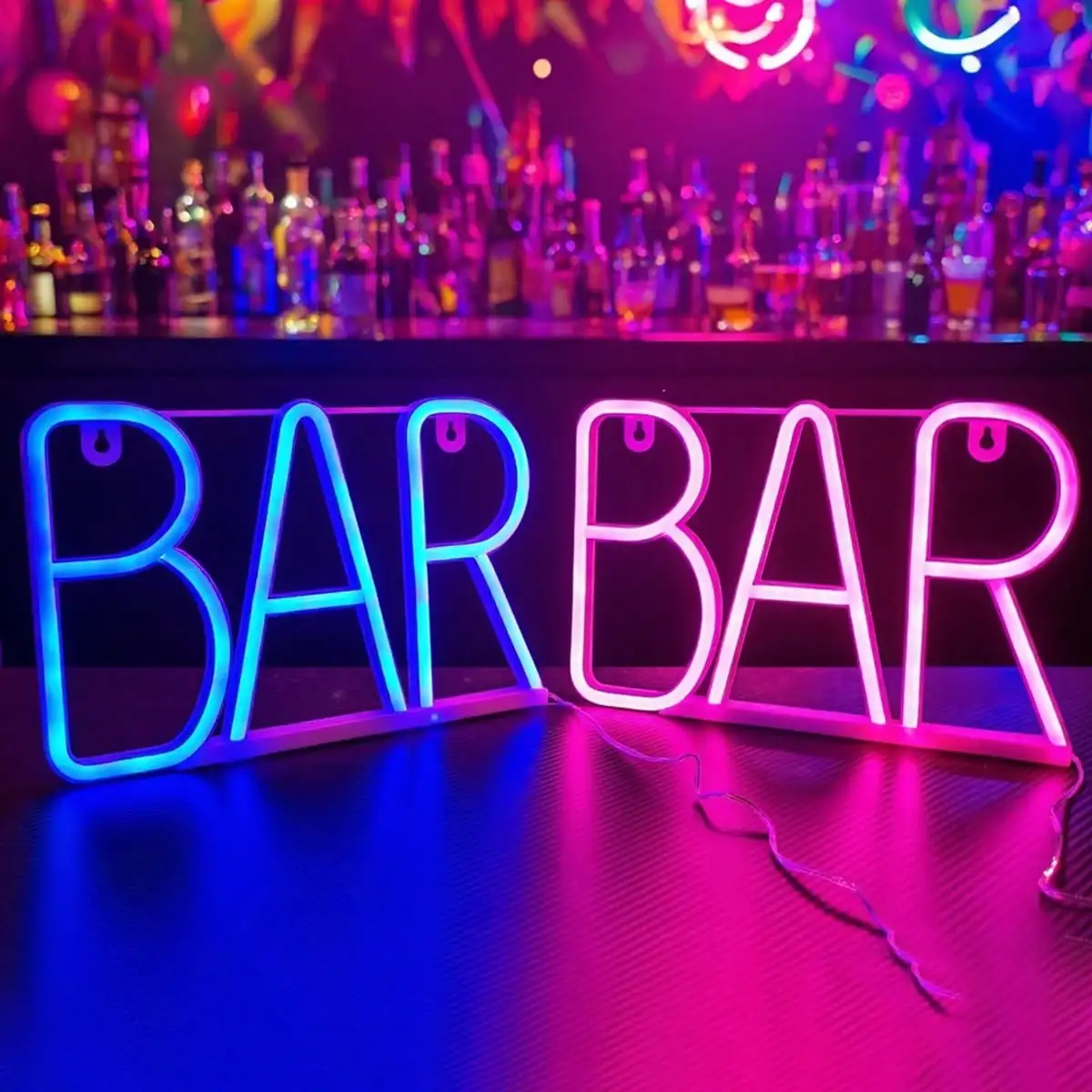 Bar Neon Lights, Led Business Bar Sign Lights, with Switch, Bright Neon Lights, Letter Lights, Colorful Light-Shaped Lights, Bar Atmosphere Wall-Mounted Trendy Christmas Holiday Decorative Lights