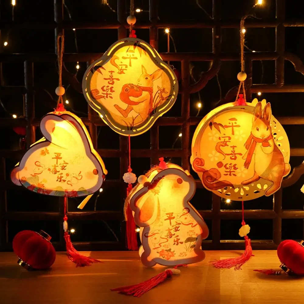 

Rabbit Mid-Autumn Wooden Lantern Chinese Style Handmade Portable Flower Lantern DIY Glowing Lanterns Luminous Toys