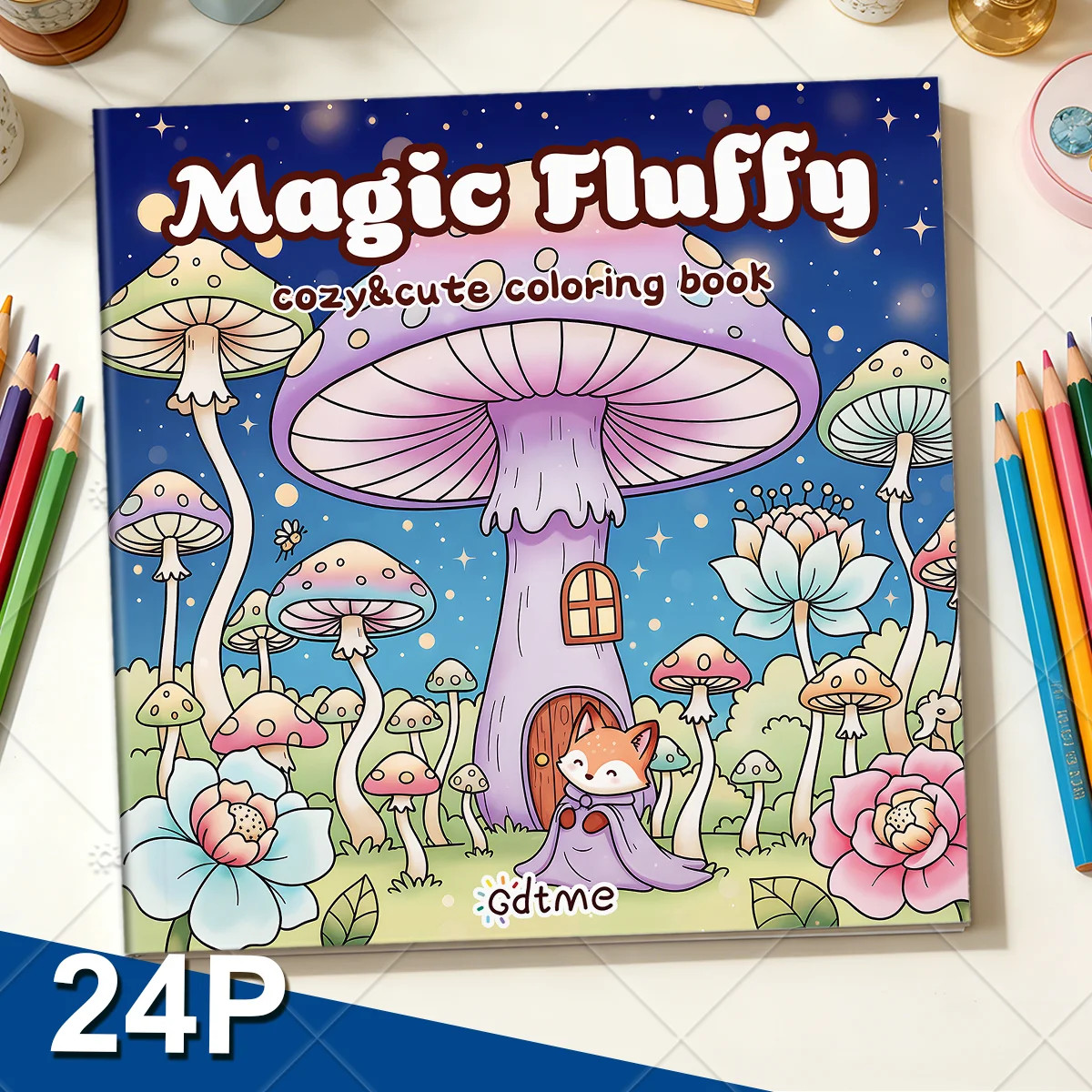 Magic Fluffy Coloring Book Magical Mushroom Cottage Fox Night Scenes Anti Anxiety Stress Relief Art Drawing Book For Adult