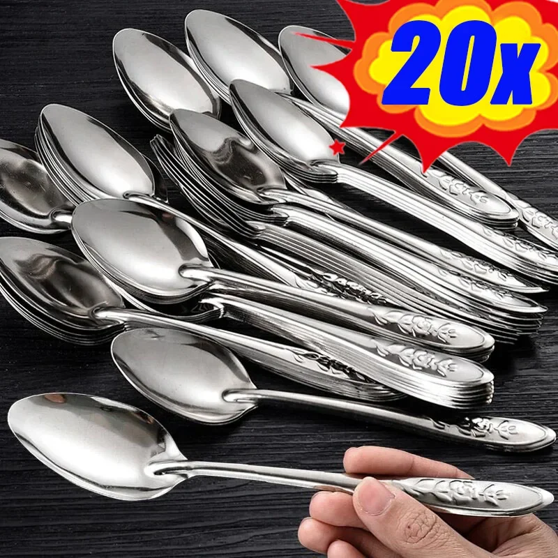 

17cm Stainless Steel Spoons for Ice Cream Dessert Watermelon Teaspoons Kitchen Long Handle Soup Spoon Scoops Tableware Utensils