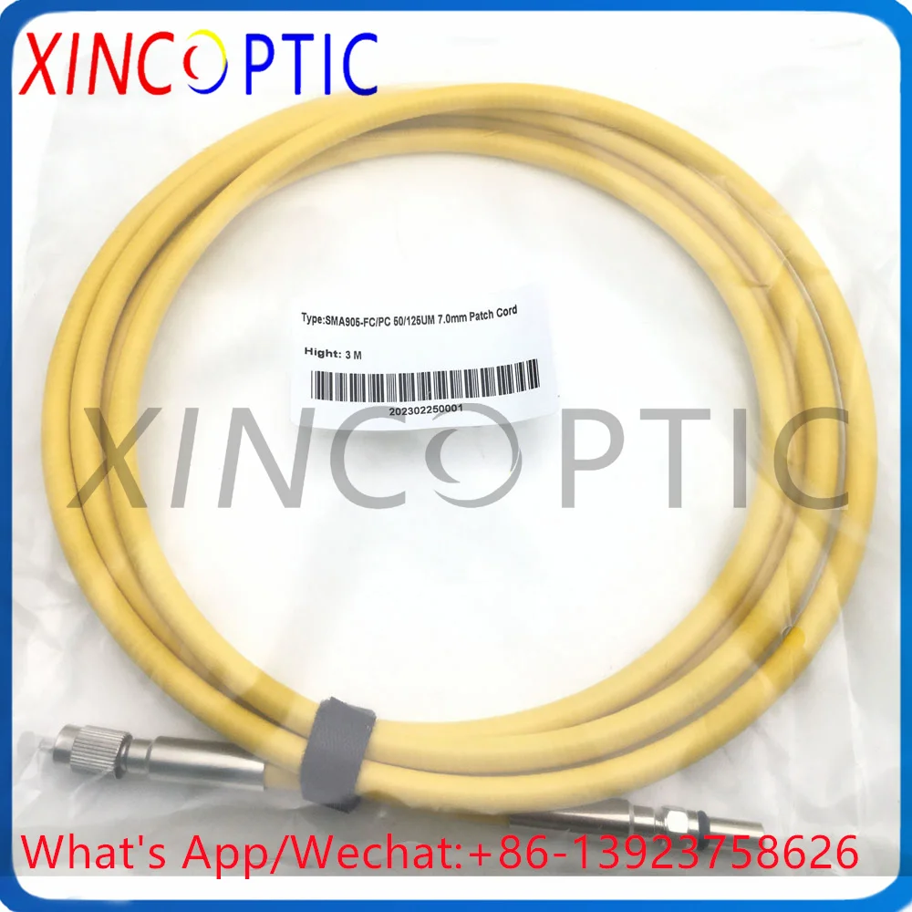 Cable de Conexión de Fibra Óptica de Cuarzo con Núcleo de Sílice Optimizado para UV, 50um (VIS200-1100nm, ~0.22NA), 1M 2M 3M 5M 7.0mm, SMA905-FC SMA, con Férula Metálica