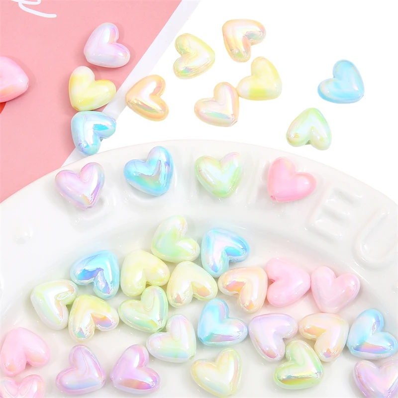 5 pièces de perles en acrylique colorées en forme de cœur de 17x15mm, breloques, perles en vrac pour la fabrication de bijoux DIY (boucles d'oreilles, bracelets, colliers) pour femmes
