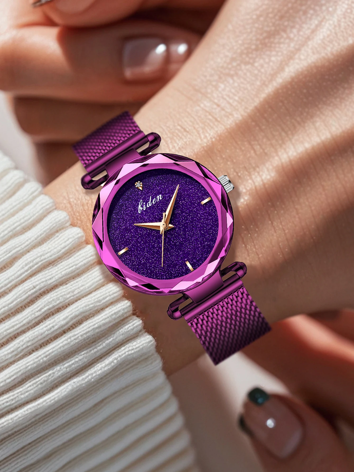 BIDEN Fashion Premium Purple Women's Watch Mesh Belt Night Light 30M Waterproof Daily Birthday Women's Exclusive Gift Free Box