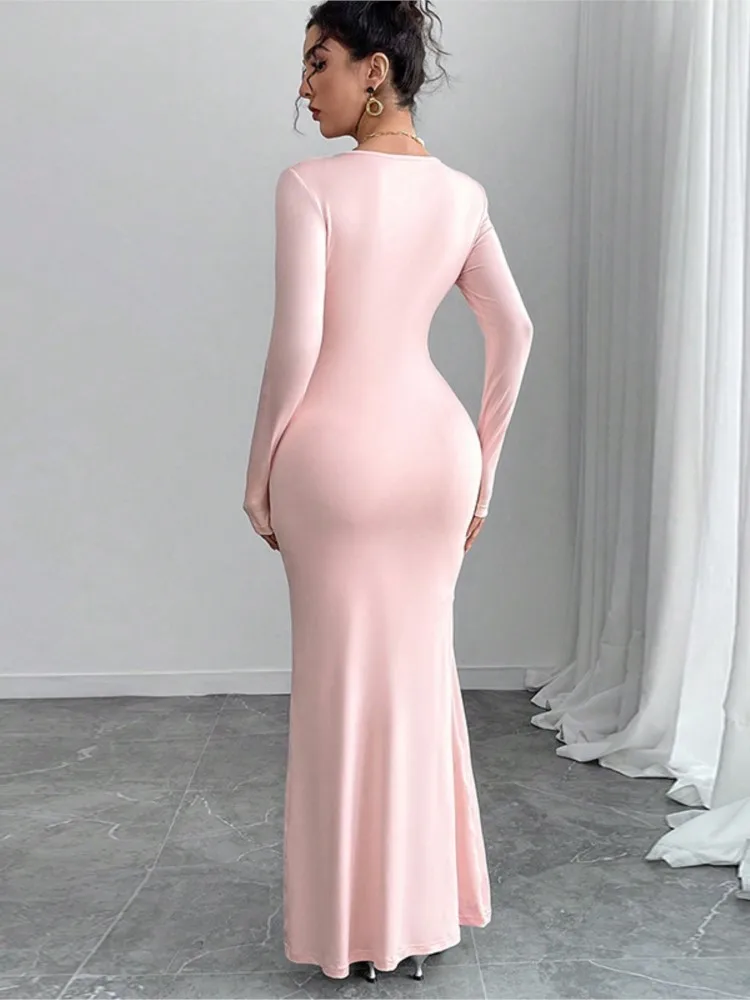 فستان ماكسي طويل أنيق بأكمام طويلة لربيع وخريف 2026 ملابس نسائية غير رسمية للحفلات والعمل المسائية فساتين ضيقة عصرية #2