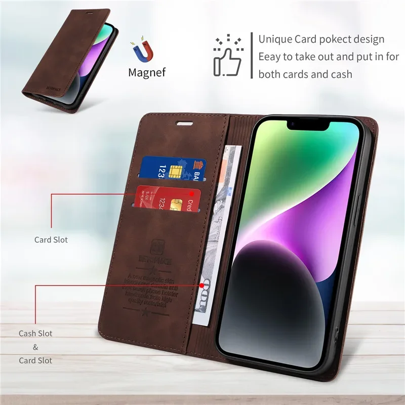 Anti-thef Phone Case For Huawei Honor 200 Pro 90 Smart 70 50 Honor90 Honor200 Lite Wallet Flip Card Holder Coque Leather Cover